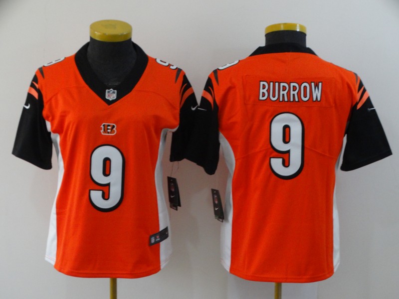 Women's Cincinnati Bengals #9 Joe Burrow Orange Vapor Stitched Jersey(Run Small)